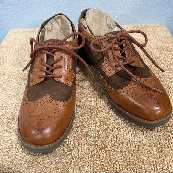 Lauren Ralph Lauren Leather Wing Tip Oxford Shoes Butterscotch & Brown Suede Sz6 - Picture 2 of 9
